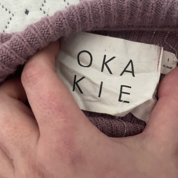 OKAKIE Lavender Mock Neck Sweater with Bishop Sleeves, Size Large. - Picture 3 of 4
